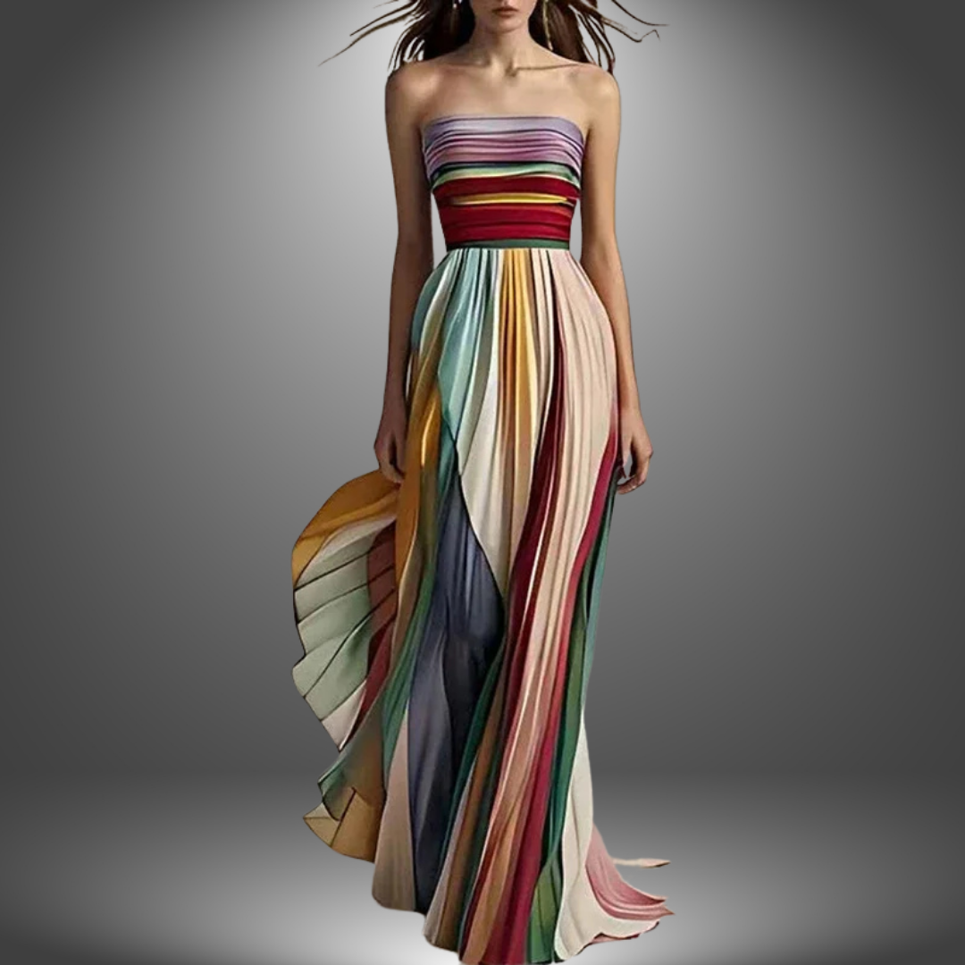 Abigail | Strapless Colorful Pleated Maxi Dress - Lisa New York