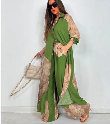 Camila™ | Conjunto Elegante con Camisa Larga y Pantalón Ancho