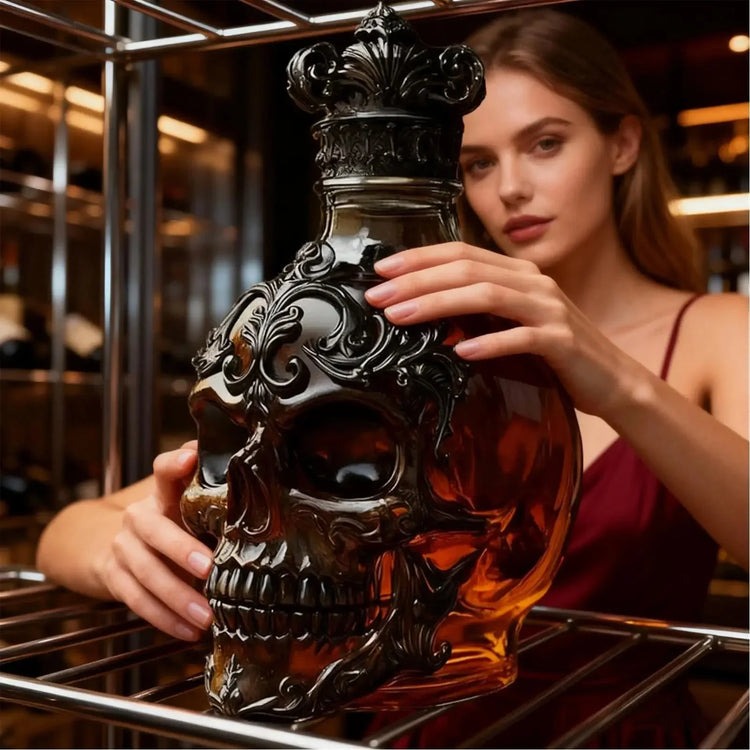 Skull King Whiskey Decanter – Gothic Glass Bottle for Liquor, Bourbon & Bar Decor - FairyLightTrees