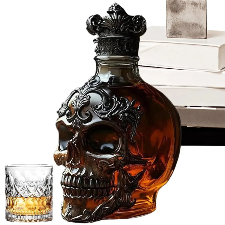 Skull King Whiskey Decanter – Gothic Glass Bottle for Liquor, Bourbon & Bar Decor - FairyLightTrees